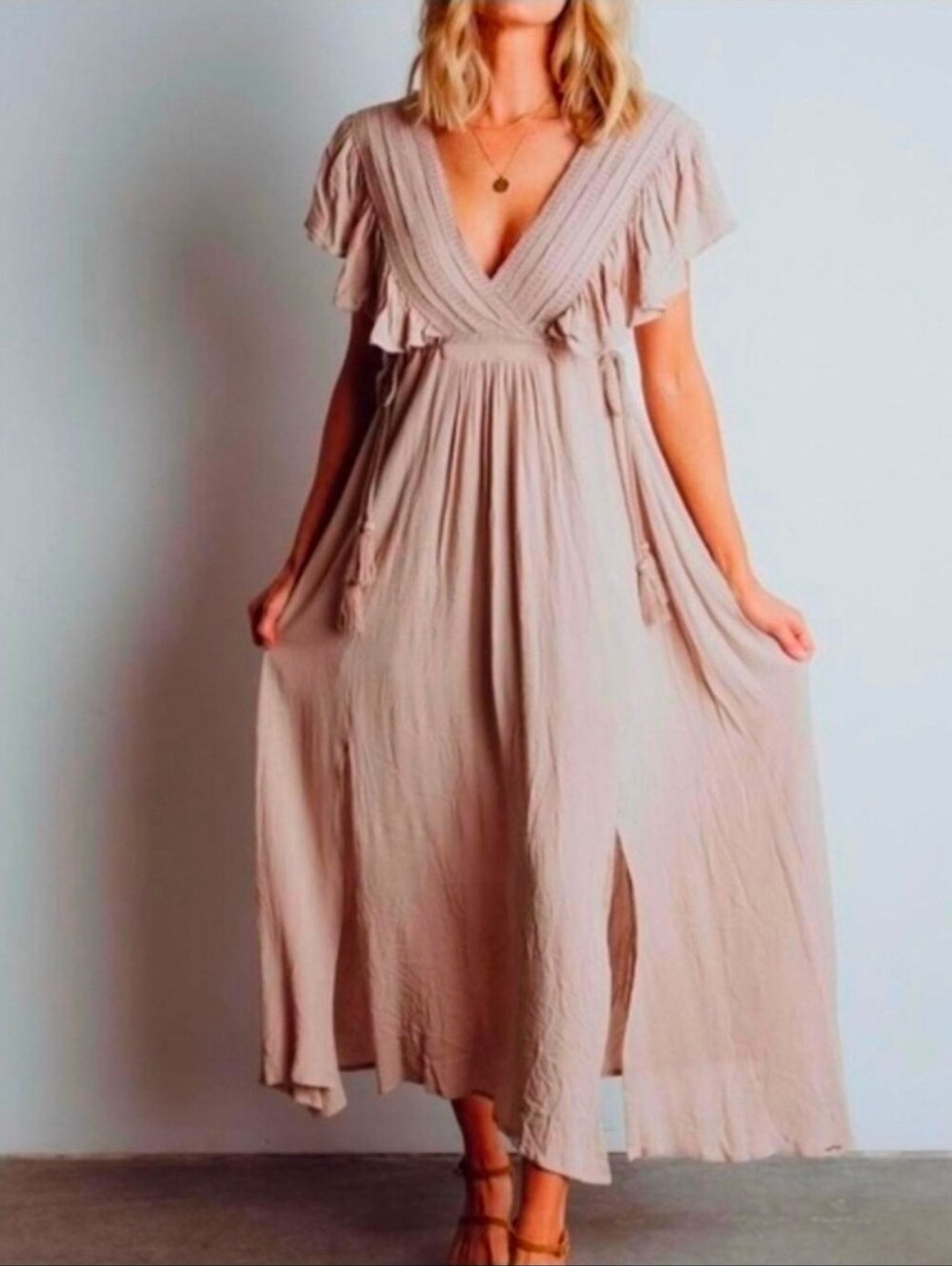 NWT Baltic Born Jennifer Deep V Sand Tan Maxi Dress Bohemian XXXLARGE 3X Plus